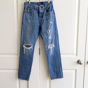 Levis 501 High Waist Straight Leg Button Fly Jeans 29x29 Cotton Denim Distressed